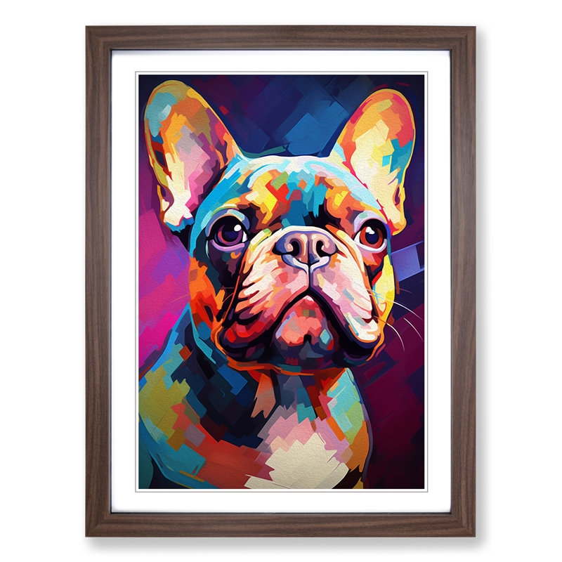 French Bulldog Modern - Framed Print, Walnut Framed, 34cm H x 25cm W