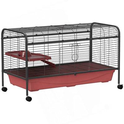 Cage pour petits animaux de 48 po, clapier à lapins ou maison pour furet avec mangeoire Pawhut, roulettes, plateforme, rampe