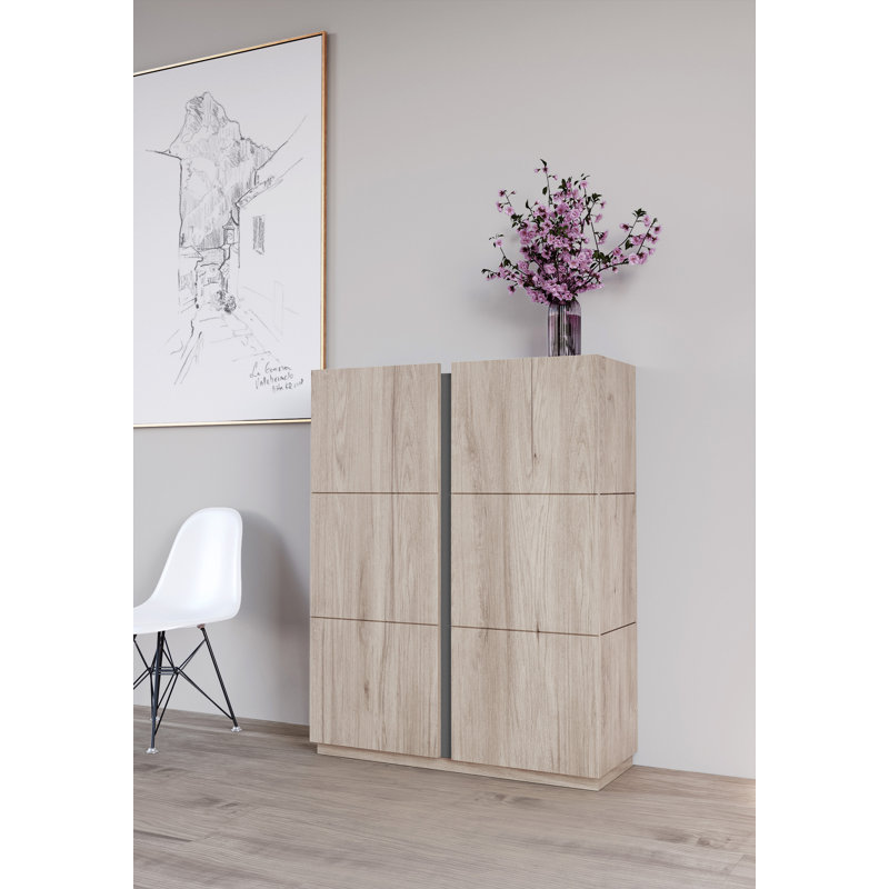 24 Pair Shoe Storage Cabinet, Light Oak/Graphite