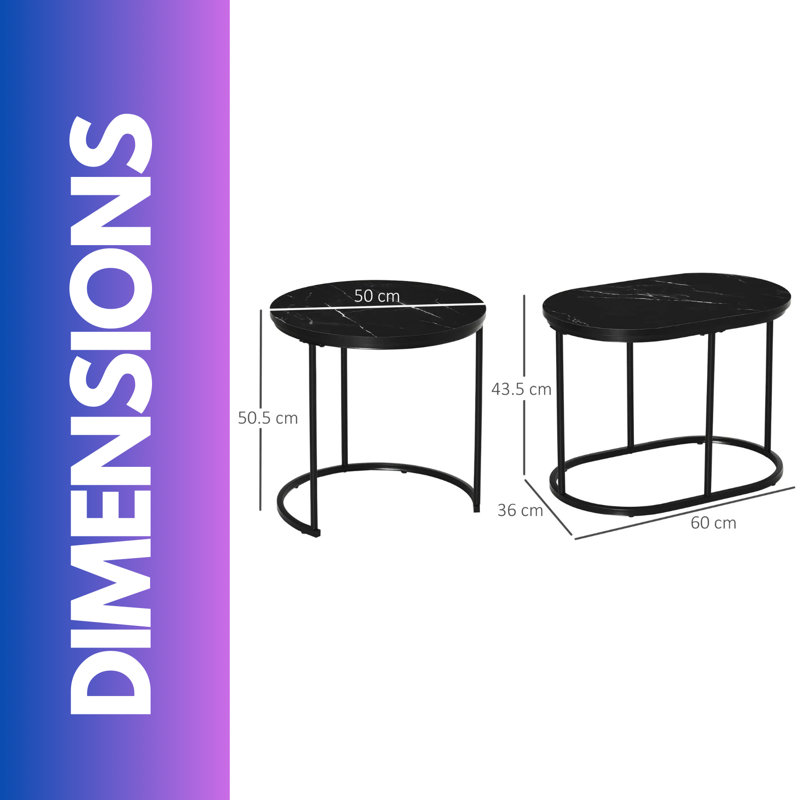 Anamaris 2PC Nesting Tables With Faux Marble Tabletop Living Room Furniture 
