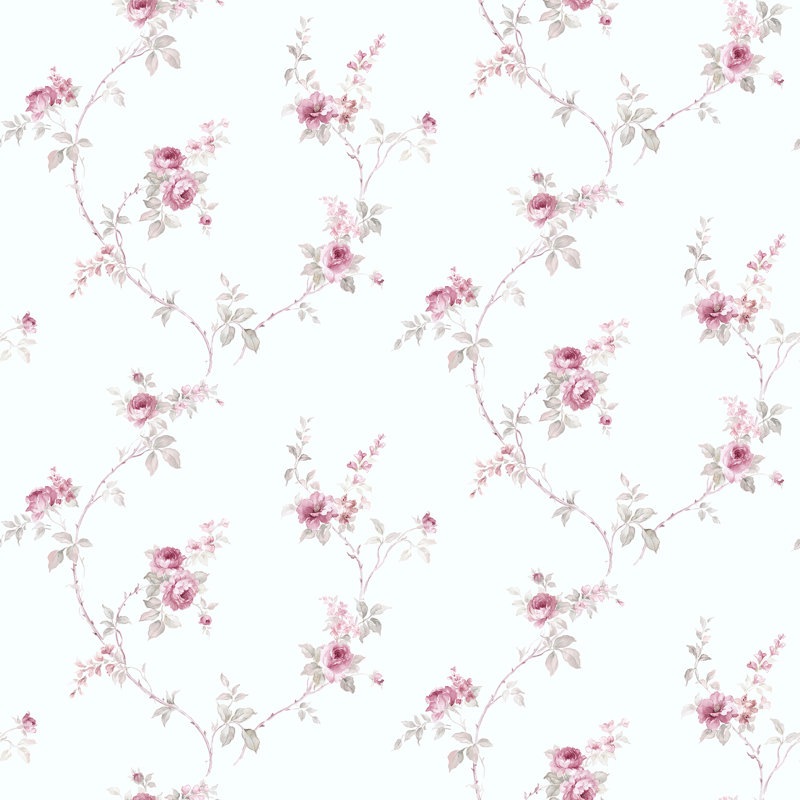 Kadence 10m x 53cm Matte Wallpaper Roll, White/Dark Pink