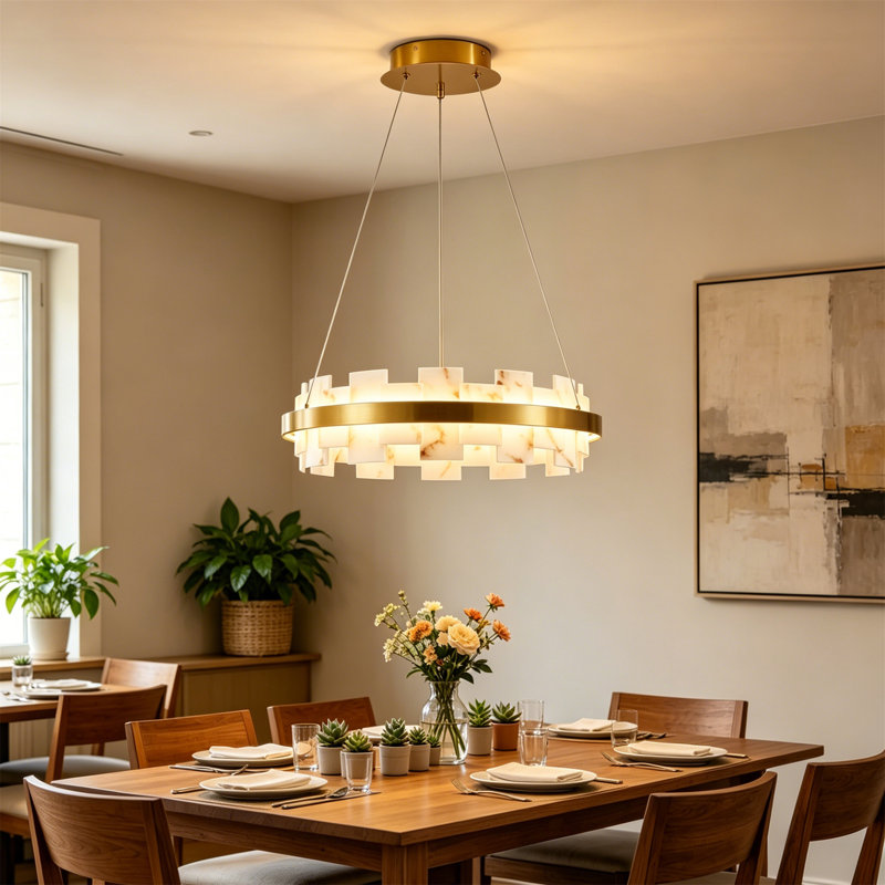 Lustre moderne moderne en laiton doré à fausse lumière, lumière à intensité variable 3000K