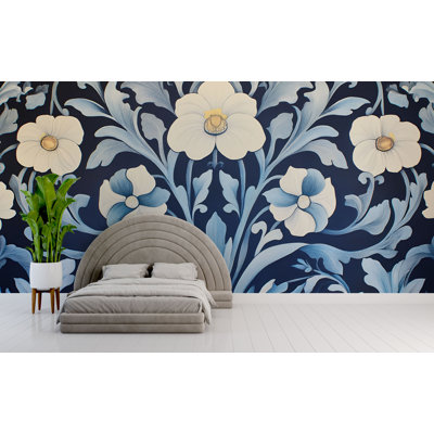 Floral Wall Mural, Large Flower Wallpaper, Modern Botanical Bedroom Accent Wall Art
