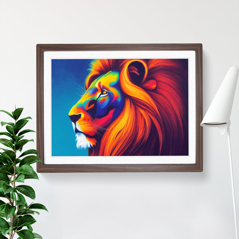 Compelling Lion - Framed Print, 46cm H x 64cm W x 2cm D, Walnut