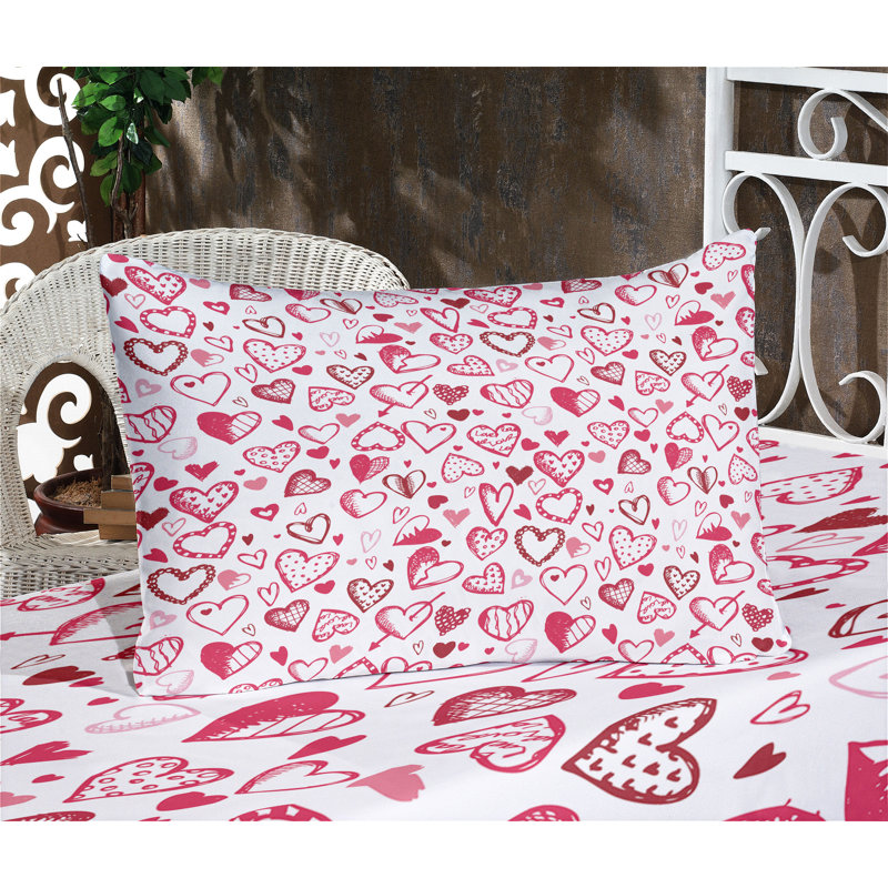 Drap-housse et coussin décoratif Ambesonne Love Magenta Ruby blanc, Ensemble de draps pour lit double + 5 pièces supp
