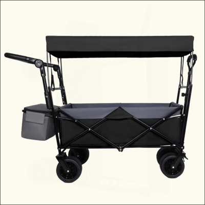With Push Handle 480Lbs Collapsible Wagon With Canopy Wagon Cart With 7" All-Terrain Wheels Lightweight Foldable Wagon Large Capacity For Camping Shopping Sports And Garden Use
