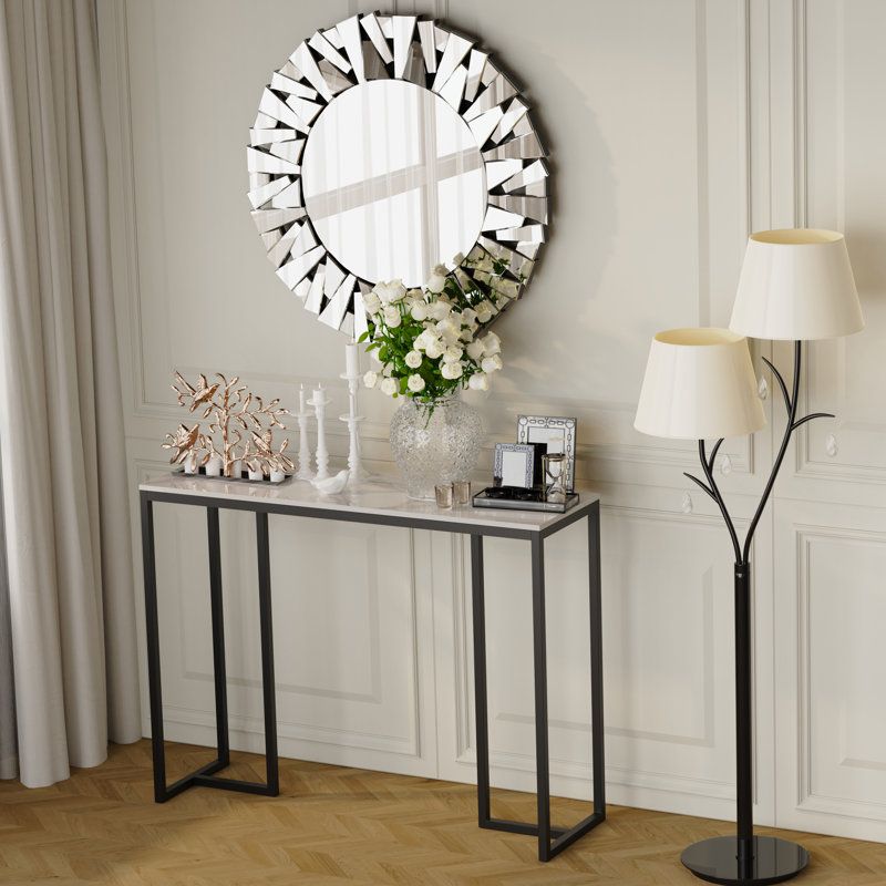 39.4" Marble Console Table Sintered Stone High-End Sofa Side Table, White