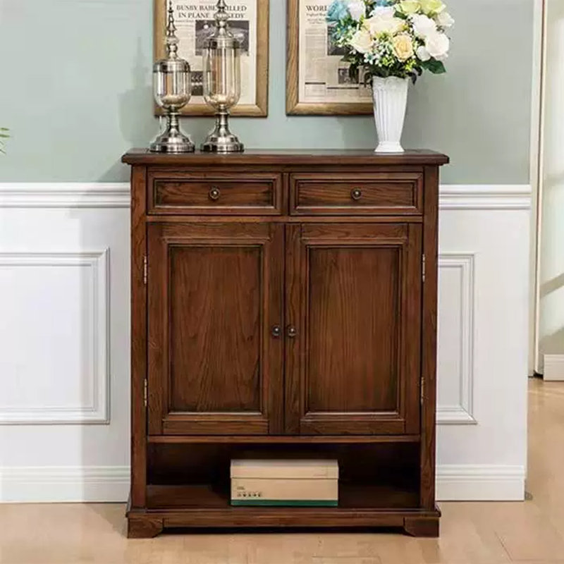 Dark-brown Solid Wood Shoe Storage Bench