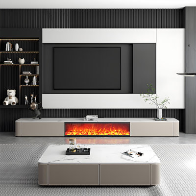 102.36"Modern Sintered Stone Decorative Electric Fireplace TV Cabinet