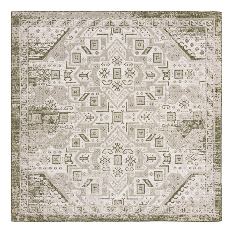 Tapis intérieur / extérieur bleu Alvenia Southwestern, Carré 10 pi