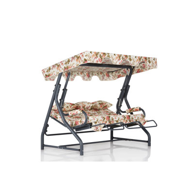 Triple balancelle Traditional Garden, structure 100% métal, 200 x 65,0 x 43,3 pouces | Tissu 100% polyester, facile à nettoyer, 18 coussins en mousse, capacité: 529 lb | Coussins amovibles, conception florale élégante pour la détente en plein air