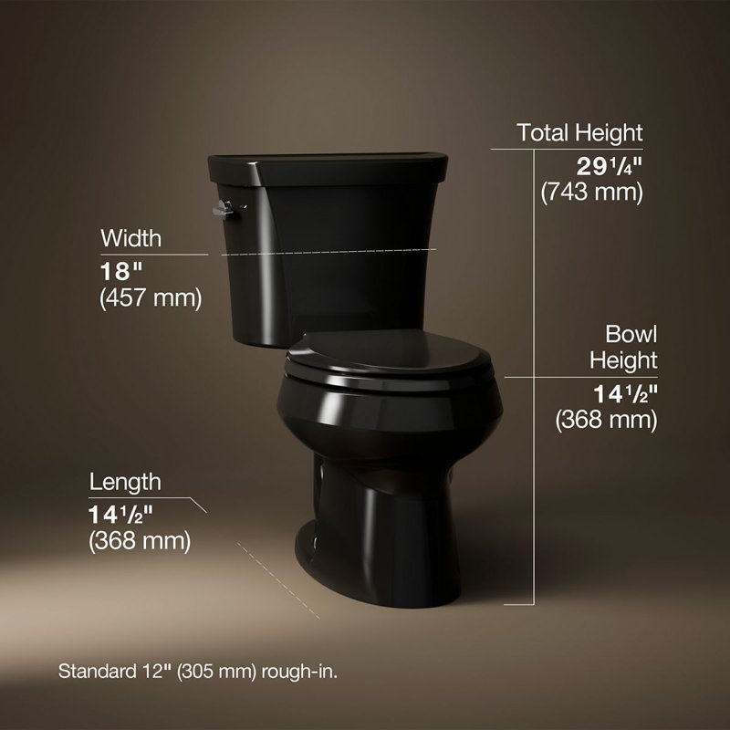 Wellworth™ 1.6 GPF Elongated Two-Piece Toilet (Seat Not Included), Black Black™, Left-Hand