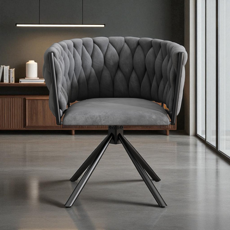 Authneil Velvet Metal Armchair, Grey, Black, 1