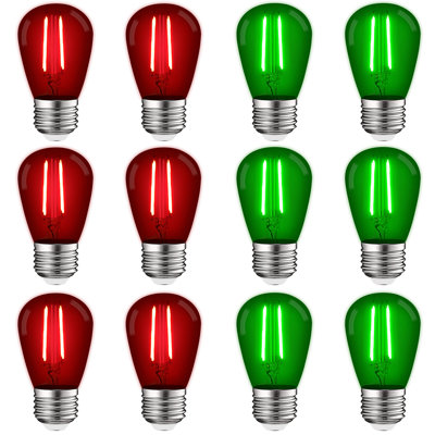 S14 LED Red and Green Light Bulbs, 0.5W, E26 Base, Indoor Outdoor -  Luxrite, LR21730 LR21732-6PC