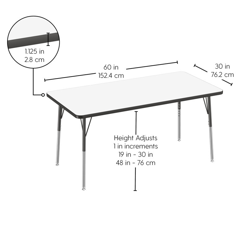 Table d'activités rectangulaire, 30" x 60", Tableau blanc / noir, Roulement pivotant standard