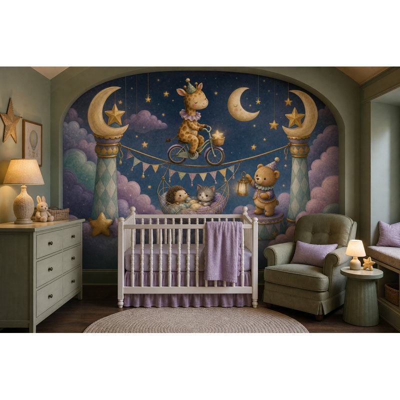 Papier peint étoiles et lune, 200"x120", Peel and Stick