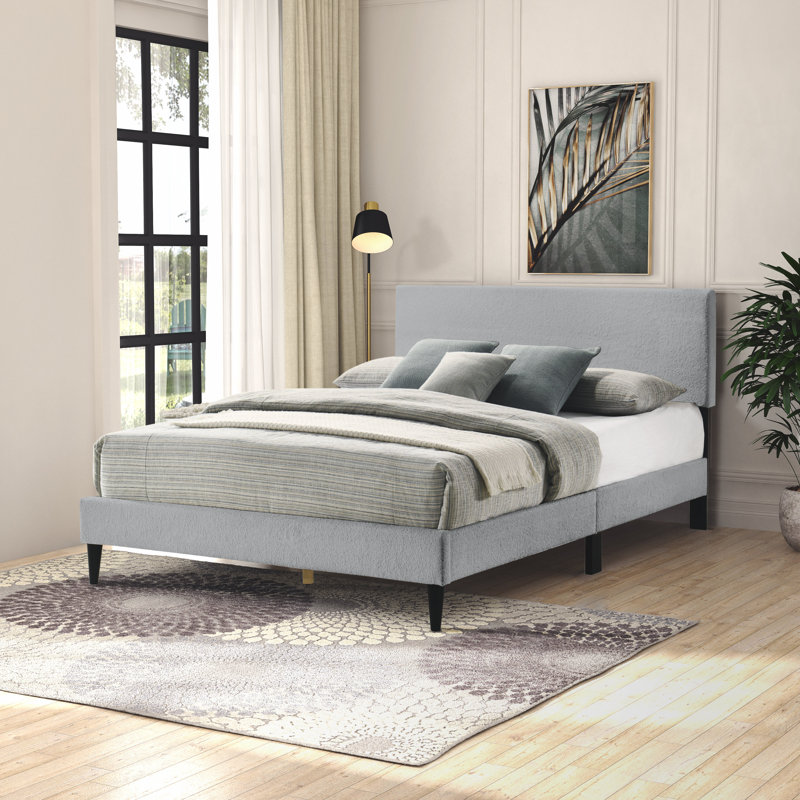 Walter Platform Bed with Adjustable Headboard, Cream, Queen