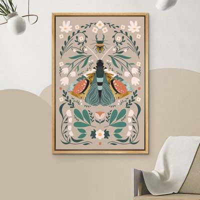 Bright Preppy Animals "Elegant Monarch Butterfly Boho Floral Bedroom Framed Canvas Print Wall Art