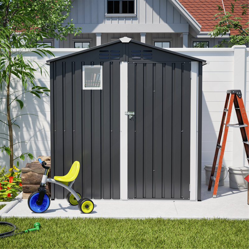 Metal Outdoor Storage Shed 6FT X 4FT, Steel Utility Tool Shed Storage House , Metal Sheds Outdoor Storage For Backyard Garden Patio Lawn, Black
