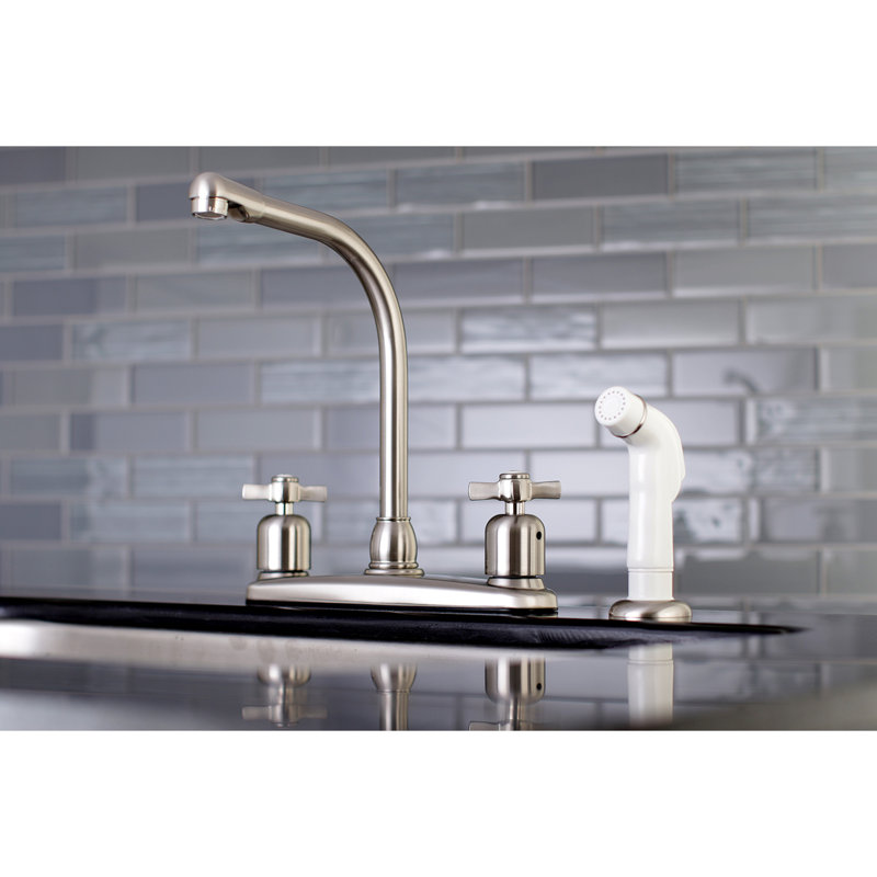 Kingston Brass Millennium Two-Handle 4-Hole 8" Centerset Kitchen Faucet with Side Sprayer