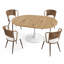 Ensemble de salle à manger ovale extensible 5 pièces avec table à pied central en bois clair naturel et 4 chaises rembourrées en osier brun-948269588-948269589