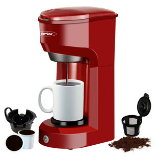 Coffee Maker, Single Serve Coffee Maker Machine 6 to 14 oz with Permanent Filter, Compatible with K Cup Pod & Ground Coffee, Red, Size: 10.9 x 6.6 x