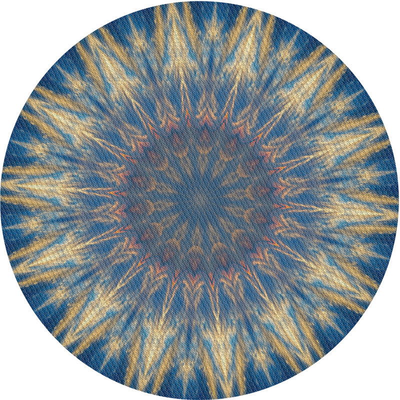 Tapis jaune/bleu tissé à la machine, Rond 6 pi