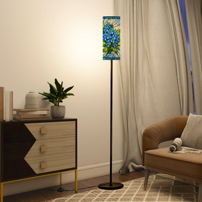 Lampe sur pied Lampes sur pied de style vitrail avec lumières DEL bleues Forget Me Not Flowers