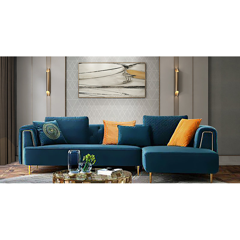 Stoltenberg 141" Wide Velvet Sofa & Chaise, Right Hand Facing, Blue Velvet