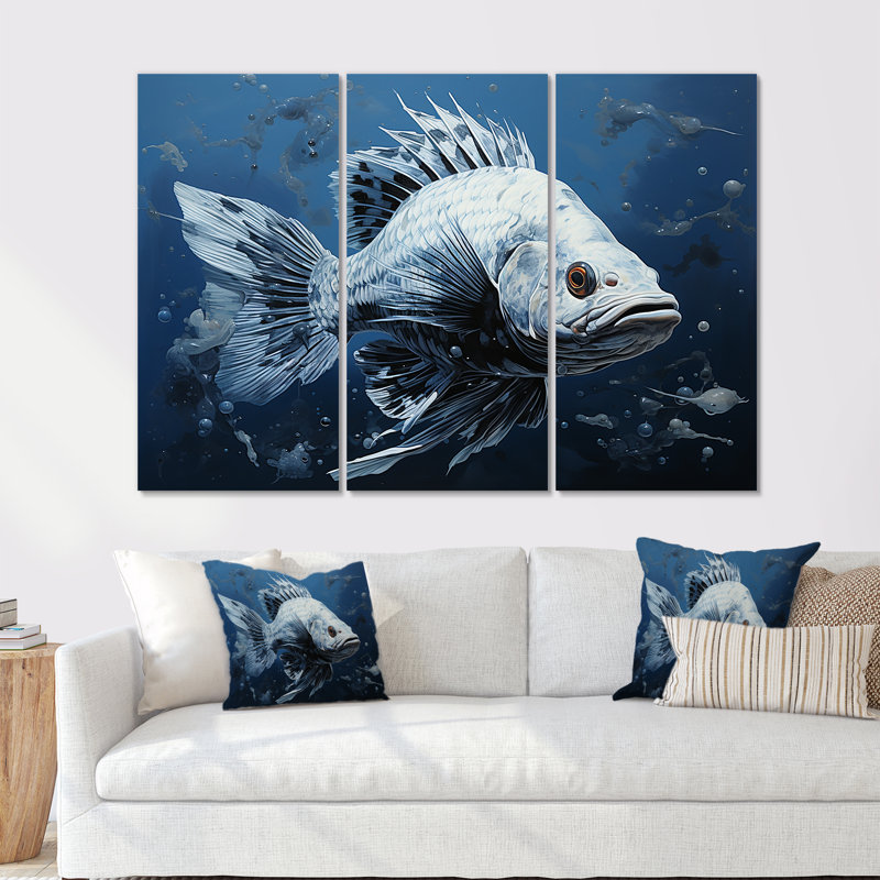 Poisson dans le bleu profond II - ensemble d'art mural, H 32 po x l 48 po
