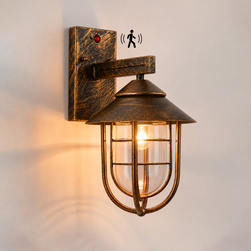 Motion Sensor Outdoor Wall Light with Oil Rubbed Bronze Finish, Nautical Exterior Wall Sconce