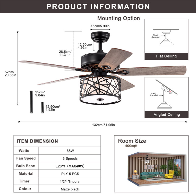 Kachri 52'' Ceiling Fan with Light Kit