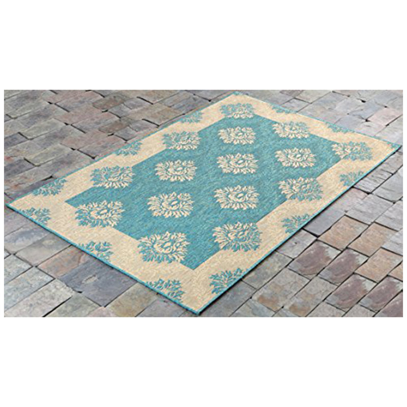 Tapis bleu/beige tissé à plat Gayle, Rectangle 6 pi 7 po x 9 pi 7 po