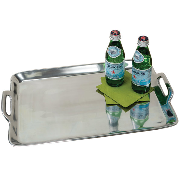 Non-Slip Silicone Surface Tray, Stackable Bar & Serving Tray, Large  Rectangle, Brushed Stainless and Black