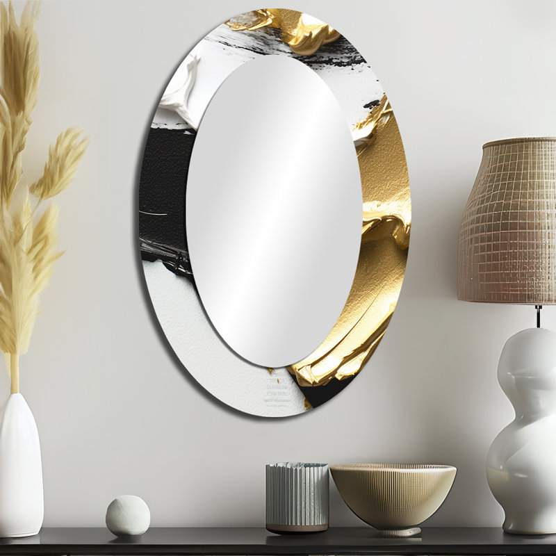 Imminent Bliss Bold Textured Gold and Black I - Large Oval Wall Mirror On Metal, 36" x 24"