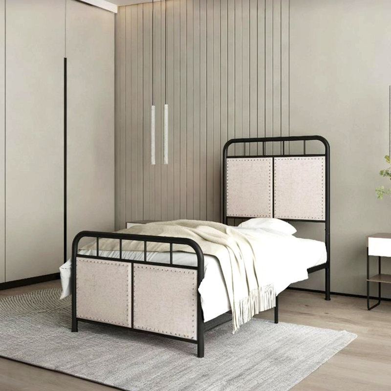 Twin Size Linen Upholstered Platform Metal Bed Frame with fabric Headboard and Footboard, Black
