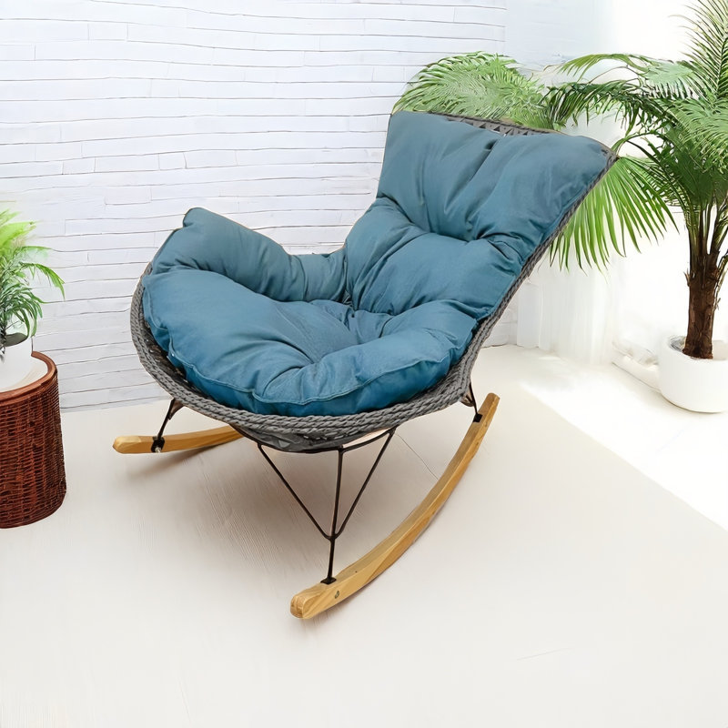 Chaise berçante moderne en rotin, Bleu
