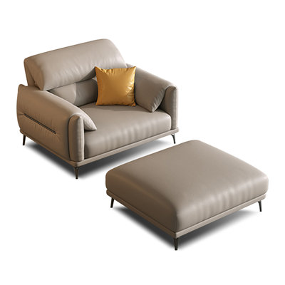 Gray Genuine Leather cushion Arm Chair with Ottoman