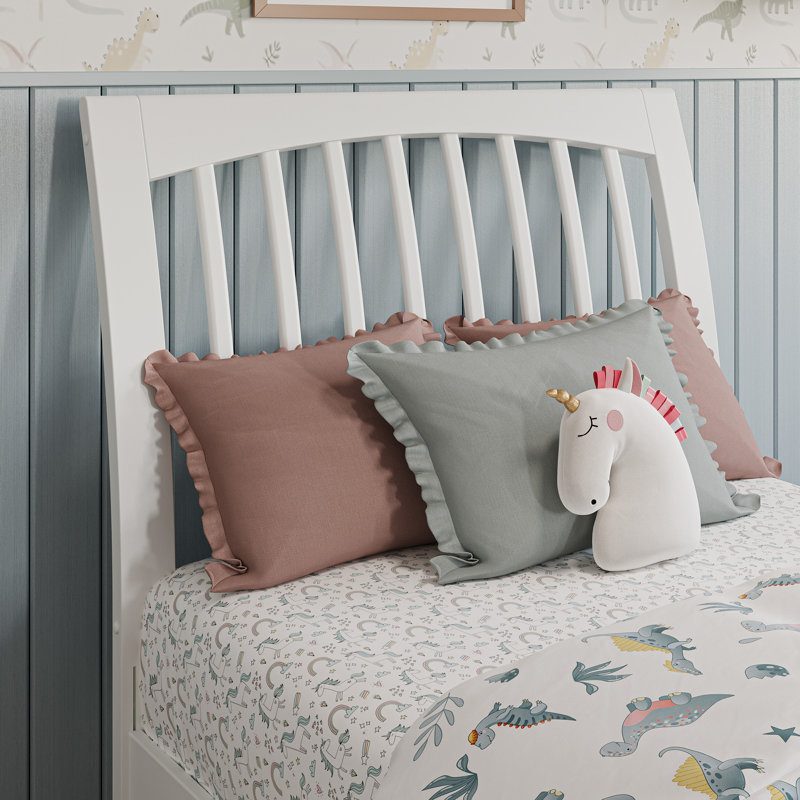 Omariah Solid Wood Traditional Slat Sleigh Headboard, White, Twin