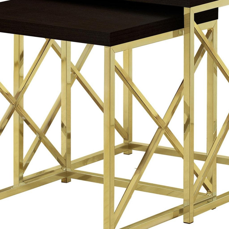 Ensemble de deux tables d'appoint gigognes dorées et brunes de 41 po Gracie Mills