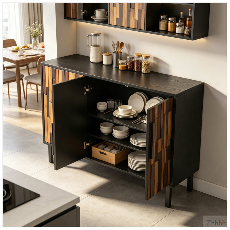Buffet rustique de style champêtre de 120 cm (47,24 po) avec motif de bois droit, meuble d'appoint moderne