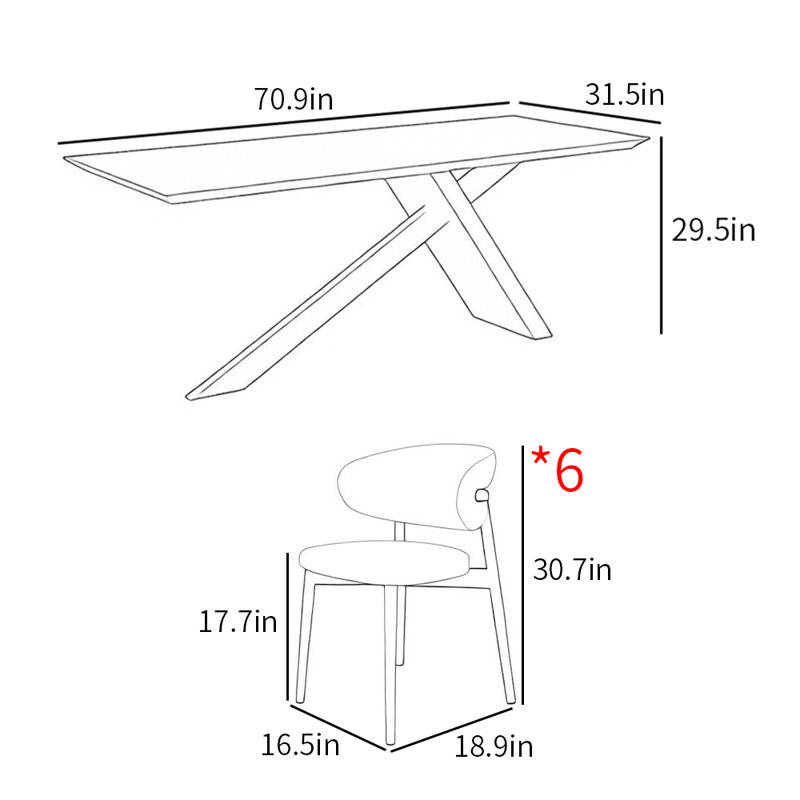 Ensemble de table de salle à manger rectangulaire de style français, H 29,5 po x L 70,9 po x l 31,5 po