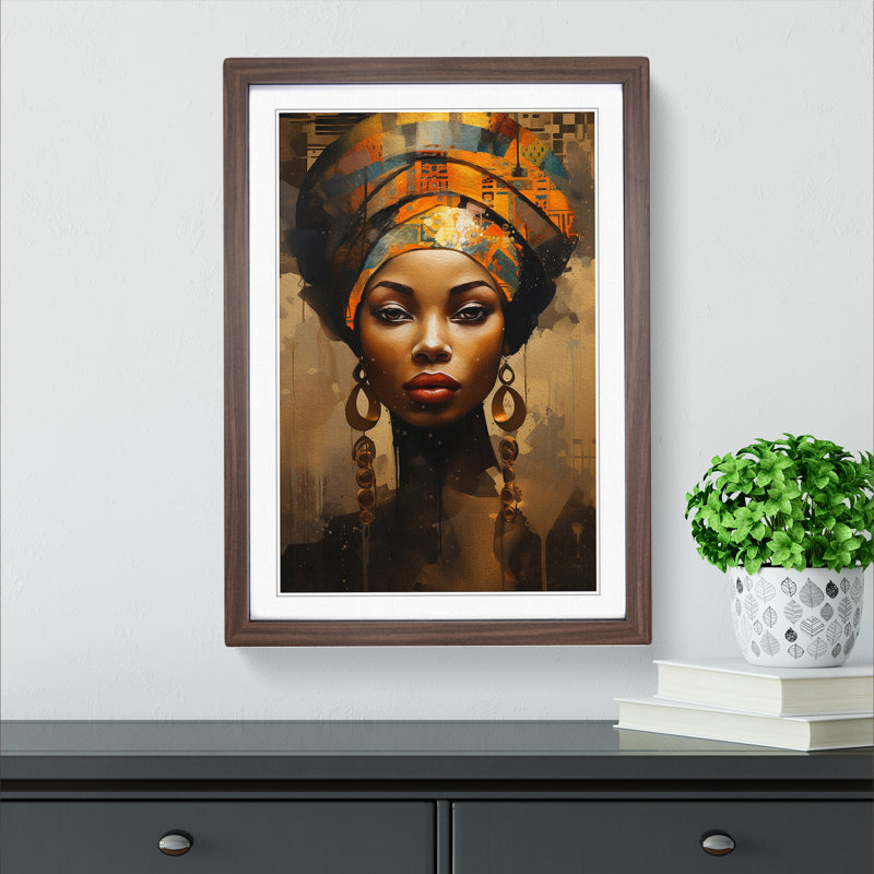 XYZ-FRM-V1223-1771 African Woman Dadaism - Single Picture Frame Print on Wood, Walnut, 64cm H x 46cm W x 2cm D
