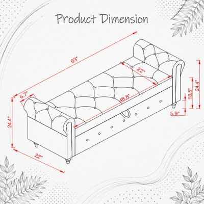 Banc de lit 63 po en tissu jaune