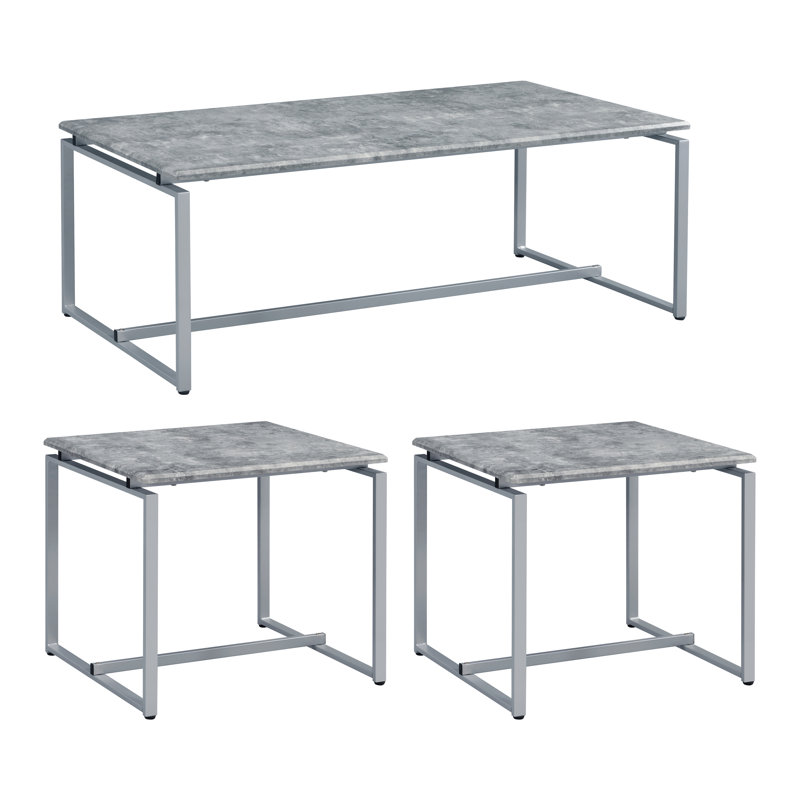 Ensemble de table de salon 3 pièces Austyn, Gris, Argent