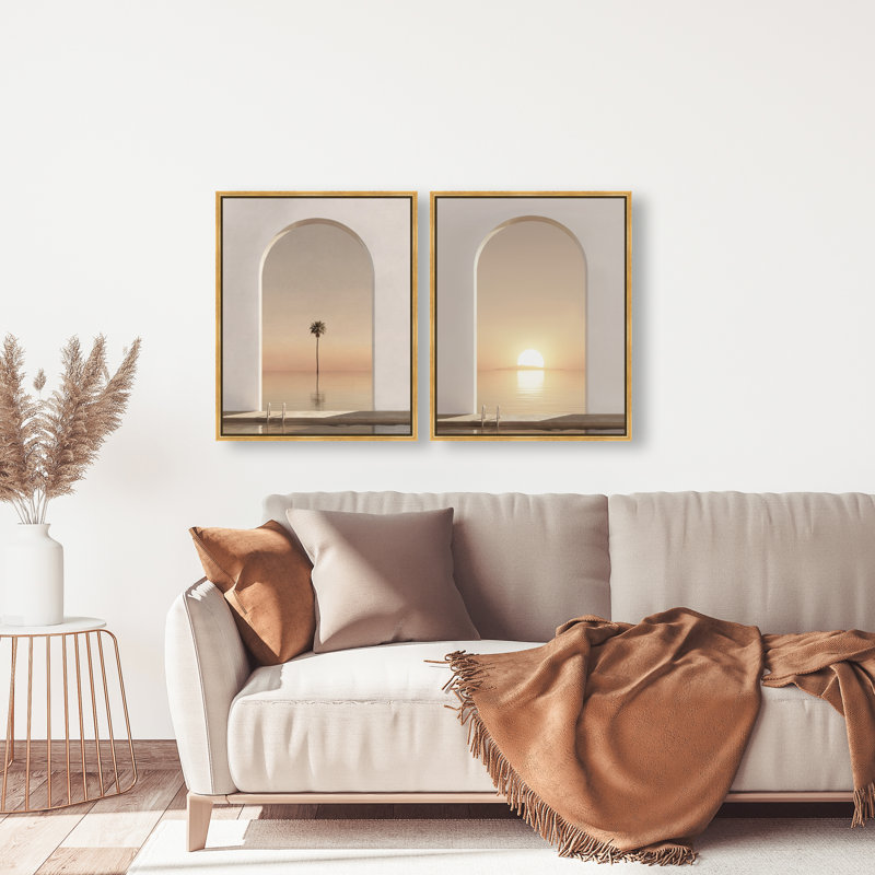 Coastal Window Set Landscape & Nature Canvas Print by Oliver Gal, Black Frame, 16 x 20, 21"H x 25"W, Gold Floater Frame