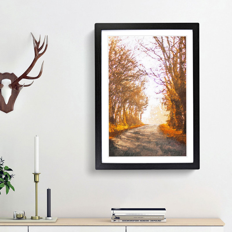 A Road Through the Woods in Abstract - Framed Print, 33cm H x 24cm W x 2cm D, Black Framed