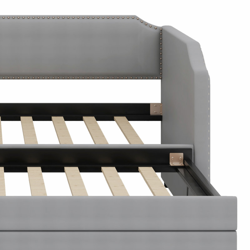 Upholstered Daybed With Pop Up Trundle, Gray