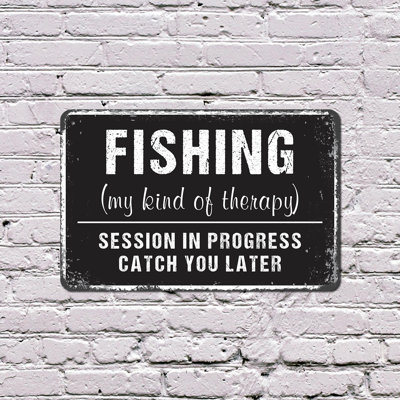 Fishing My Kind Of Therapy (2 Pack) 8 Inch x 12 Inch Plastic Sign