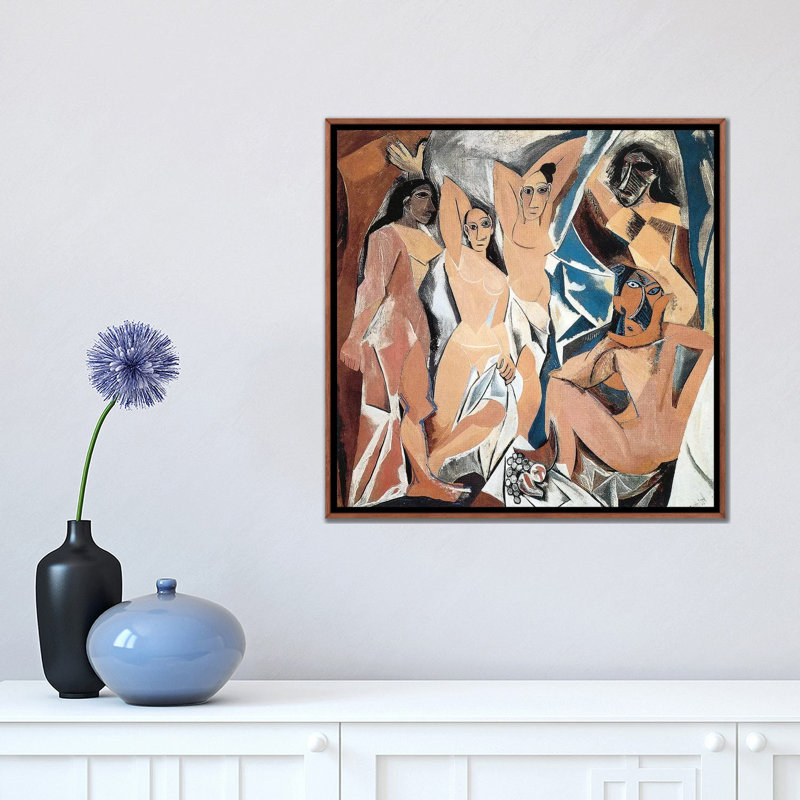«Les Demoiselles D'avignon» par Pablo Picasso - reproduction, H 16 po x l 16 po x P 1 po, Papier encadré doré